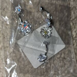 Elegant Silver Floral Belly Ring Set